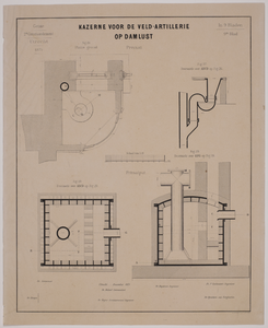 217214 Plattegrond en doorsneden van een privaat en een privaatput van de kazerne Damlust (Leidseweg) te Utrecht. (9e ...